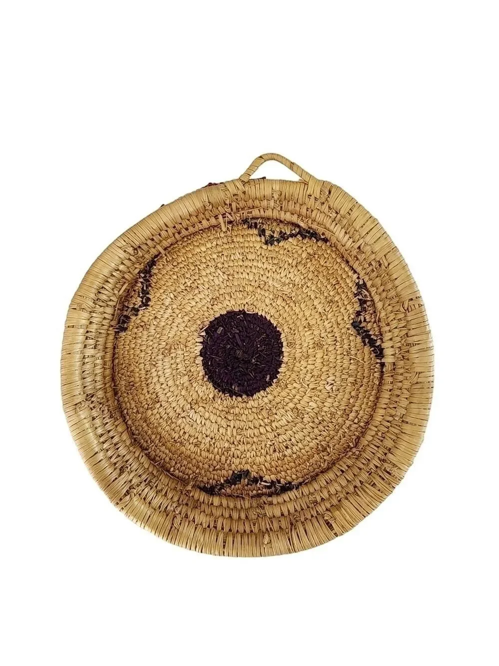 Vintage hand woven basket bowl with platform base southwest native